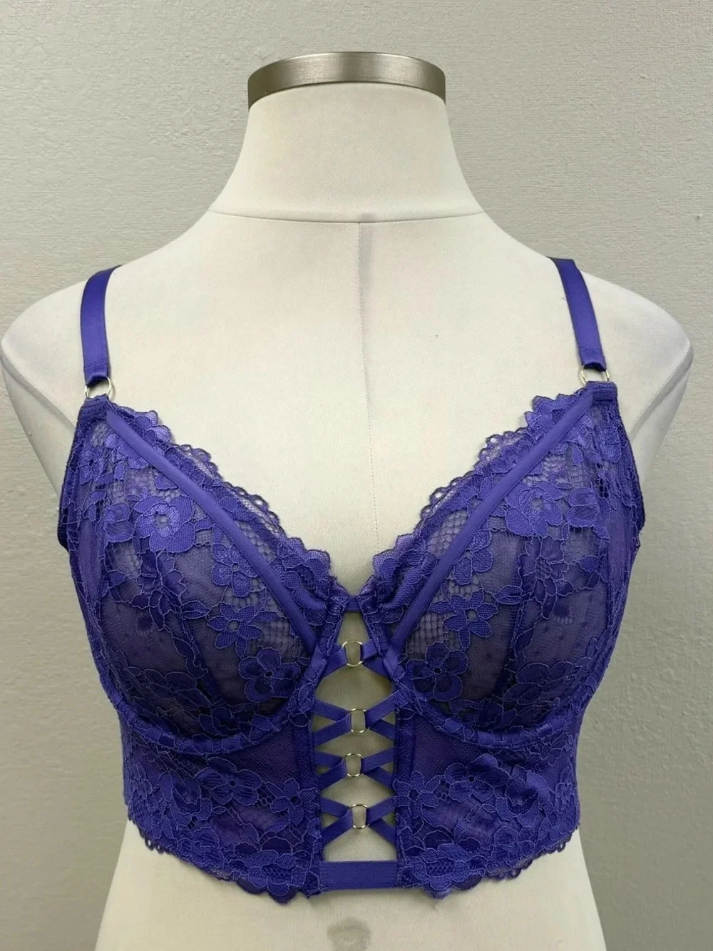 Cacique Purple Lace Longline Balconette Bra - Size 38DDD